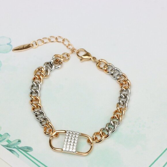 Stylish Rose Gold and Silver Dual Tone Bracelet with Crystal Accent, XPBL0633 : - Picture 3 of 12